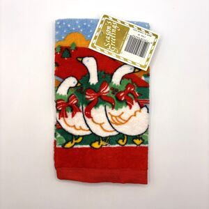 Vintage Country Geese Christmas Kitchen Towel Franco Red 10”x16” New with Tags
